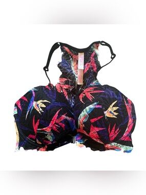 PINK Victoria’s Secret Tropical Lace Racerback Push Up Bra Neon Floral 34DD